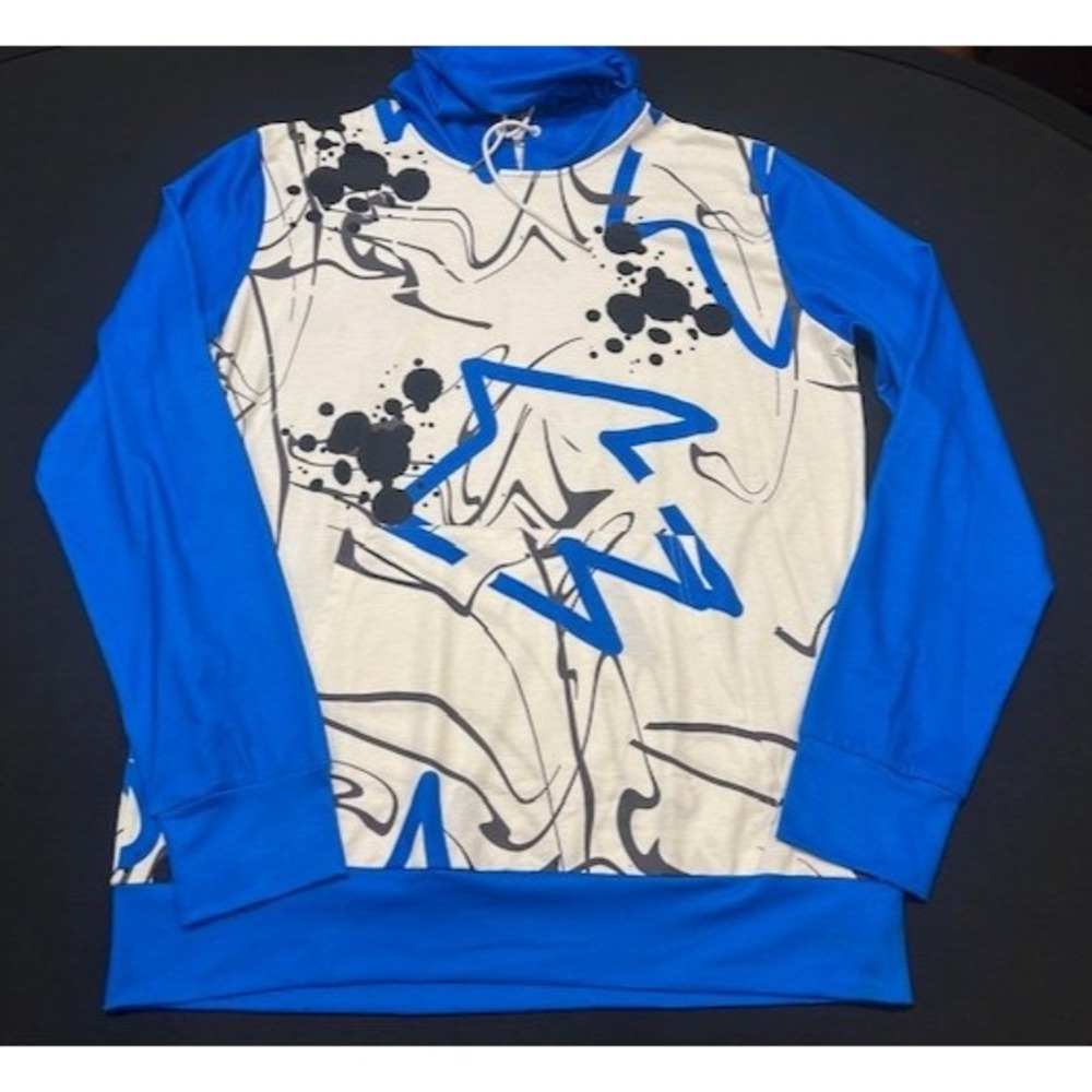 Men's‎ Paint Splatter Hoodie Long Sleeve Pockets White/Blue/Black Sweatshirt - L
